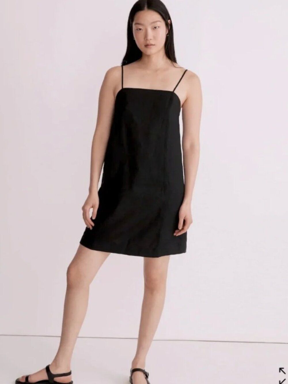Madewell Goldie Black 100% Linen Mini Dress Size 2 Square Neck Pockets